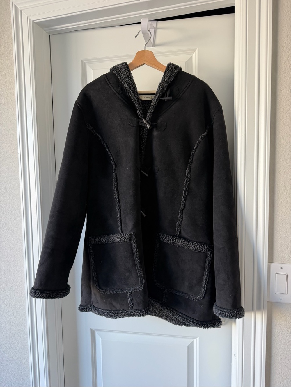L.L. Bean Black Faux Shearling Toggle Jacket